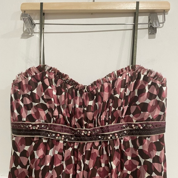 BCBG Maxazaria Petites Silk Straps orStrapless Ruffles Beads Lined Dress size 4 - Picture 6 of 16